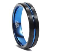 ANAZOZ Bague Bicolore Homme Acier Tungstène, Anneau Bleu Noir Brossé Cannelé 4mm Fantaisie Taille 63