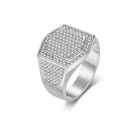 ANAZOZ Bague Chevalière Hexagone Pavée Acier Inoxydable Homme, Bague Anneau Argenté Incrusté de Zirconium 19mm Fantaisie Taille 57
