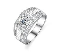 ANAZOZ Bague Chevalière Moissanite 1ct Or Blanc, Anneau de Fiançailles Or 9 carats Véritable Classique Taille 60Homme, Bijou Personnalisé Style 697