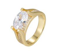 ANAZOZ Bague Chevalière Moissanite Ovale Or Jaune 14K Femme, Anneau de Fiançailles 61 en Or 585 Véritable Scintillant Personnalisé