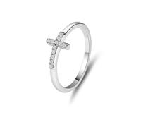 ANAZOZ Bague Croix Platine, Anneau Empilable Pavée de Diamant, Bague Femme Or Véritable Personnalisable Taille 51