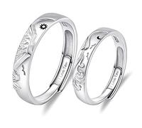 ANAZOZ Bague de Fiançailles Homme Femme 2PCS Gravée I Love You, Anneau Réglable en Argent 925 avec Motif Soleil et Lune, Montagne et Mer Amour Éternel pour Anniversaire
