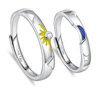 ANAZOZ Bague de Fiançailles Homme Femme 2PCS Gravée I Love You, Anneau Réglable en Argent 925 avec Motif Soleil et Lune orné de Zirconium Scintillant Amour Éternel pour Anniversaire