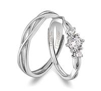 ANAZOZ Bague de Fiançailles Homme Femme 2PCS Gravée I Love You, Bague Réglable en Argent 925 Anneau Infini en Forme de Bouquet Orné d'Oxydes de Zirconium Scintillantes