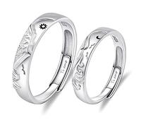 ANAZOZ Bague de Fiançailles Homme Femme 2PCS Gravée Ti Amo, Anneau Réglable en Argent 925 avec Motif Soleil et Lune, Montagne et Mer Amour Éternel pour Anniversaire