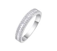 ANAZOZ Bague Demi-Éternité Or Blanc 14K, Anneau Incrustée de Moissanite Rectangulaire, Bague de Fiançailles Or 14 carats Véritable Taille 53 Personnalisable Femme