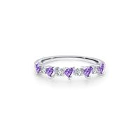 ANAZOZ Bague Demi-Éternité Or Blanc, Anneau Incrustée de Améthyste Violet Cœur Taille 52, Bague Fiançailles Or 9 carats Véritable Personnalisable Femme