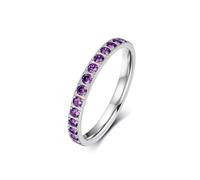 ANAZOZ Bague Éternité Acier Inoxydable Femme, Anneau Empilable Argenté Incrusté de Zirconium Violet 3mm Fantaisie Taille 57
