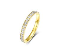 ANAZOZ Bague Éternité Acier Inoxydable Femme, Anneau Empilable Doré Incrusté de Zirconium Blanc 3mm Fantaisie Taille 49
