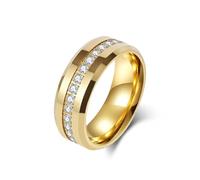 ANAZOZ Bague Éternité Cannelure Acier Tungstène Homme, Bague Anneau Doré Incrusté de Zirconium 8mm Moderne Taille 67