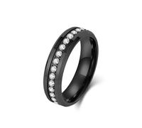 ANAZOZ Bague Éternité Cannelure Acier Tungstène Homme, Bague Anneau Noir Incrusté de Zirconium 6mm Moderne Taille 60