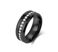 ANAZOZ Bague Éternité Cannelure Acier Tungstène Homme, Bague Anneau Noir Incrusté de Zirconium 8mm Moderne Taille 65