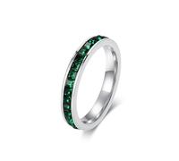 ANAZOZ Bague Éternité Cannelure Femme Acier Inoxydable, Bague Anneau Incrusté de Zirconium Vert Argenté 4mm Fantaisie Taille 52