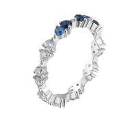 ANAZOZ Bague Éternité Or Blanc 18K, Anneau Empilable Incrustée de Saphir Bleu, Bague Femme Or Au750 Véritable Taille 53 Personnalisable