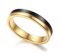 ANAZOZ Bague Femme Bicolore Acier Tungstène, Bague Anneau Noir Or Brossé Cannelé 4mm Moderne Taille 60