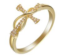 ANAZOZ Bague Femme Croix Infini, Plaqué Or, Anneau Croix Pavé de Zirconium Fantaisie, Taille 59.5-60