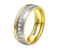 ANAZOZ Bague Femme Mariage en Acier Inoxydable Bicolore, Pavée de Zirconium, Doré, Taille 60, Bague Fiançailles Classique Alliance 1PC