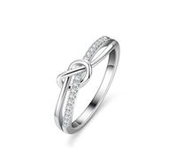 ANAZOZ Bague Femme Or Blanc Personnalisable, Anneau Nœud d'Amour Pavée de Moissanite, Bague de Fiançailles Or 9 carats Véritable Taille 63