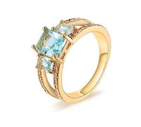 ANAZOZ Bague Femme Plaqué Or, 2 Rangs Liés par d'Oxydes de Zirconium Bleu Ciel Fantaisie Taille 62.5