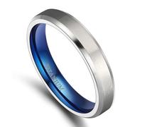 ANAZOZ Bague Homme Acier Titane Bicolore, Bague Anneau Argent Bleu Brossé Biseauté 4mm Classique Taille 48