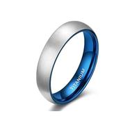 ANAZOZ Bague Homme Acier Titane Bicolore Brossée, Bague Anneau Bleu Argent Courbe 6mm Moderne Taille 53