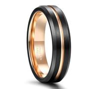 ANAZOZ Bague Homme Acier Tungstène Bicolore Cannelé, Anneau 6mm Biseauté Noir Or Rose Fantaisie Taille 52