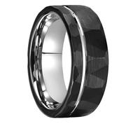ANAZOZ Bague Homme Acier Tungstène Bicolore Martelée, Bague Anneau Argent Noir Cannelé 8mm Moderne Taille 62