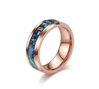 ANAZOZ Bague Homme Acier Tungstène Incrustée de Motif Coquille d'Ormeau, Anneau Or Rose Cannelé 8mm Fantaisie Taille 62