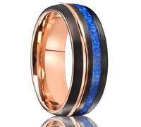 ANAZOZ Bague Homme Bicolore Courbe Acier Tungstène, Anneau Incrusté d'Opale Bleue Noir Or Rose 8mm Fantaisie Taille 55