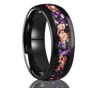 ANAZOZ Bague Homme Courbe Acier Tungstène, Anneau Incrusté d'Améthyste Feuille d'Or Noir 8mm Fantaisie Taille 58