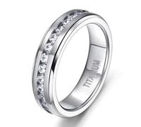 ANAZOZ Bague Homme Éternité Cannelure Acier Tungstène, Bague Anneau Argenté Incrusté de Zirconium Blanc 7mm Fantaisie Taille 56