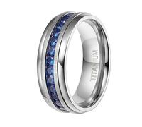 ANAZOZ Bague Homme Éternité Cannelure Acier Tungstène, Bague Anneau Argenté Incrusté de Zirconium Bleu 7mm Fantaisie Taille 55