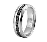 ANAZOZ Bague Homme Éternité Cannelure Acier Tungstène, Bague Anneau Argenté Incrusté de Zirconium Noir 7mm Fantaisie Taille 62