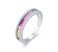 ANAZOZ Bague Mariage Or Blanc, Anneau Demi-Éternité Rail Incrustée de Lab-Grown Saphir Multicolore, Bague 56 en Or 9 carats Véritable Personnalisable Femme