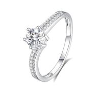 ANAZOZ Bague Moissanite 0.5ct Or Blanc 18 carats Femme, Anneau Halo, Bague de Fiançailles Or 18K Véritable Taille 58, Bijou Personnalisé Style 100