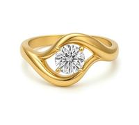 ANAZOZ Bague Moissanite DEF Or Jaune 18 carats, Anneau Vague Femme, Bague Fiançailles 58 en Or 18K Véritable Personnalisable