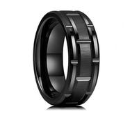 ANAZOZ Bague Motif Brique Homme Acier Tungstène, Bague Anneau 8mm Brossé Cannelé Motif Roue Noir Fantaisie Taille 53