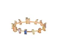 ANAZOZ Bague Multi-pierre Femme Or Rose Personnalisable, Anneau Incrustée de Lab-Grown Saphir Bleu Trapèze, Bague Fiançailles 63 en Or 9 carats Véritable