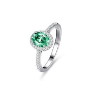 ANAZOZ Bague Or Blanc 9 carats, Anneau Halo Ovale Incrustée de Tourmaline verte Vert, Bague Mariage Femme Or 375 Véritable Taille 47 Personnalisable