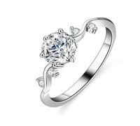 ANAZOZ Bague Or Blanc 9K, Anneau Halo Rameau Incrustée de Moissanite 6 Griffes 1ct, Bague Mariage Or Au375 Véritable Taille 49 Personnalisé Femme