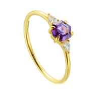 ANAZOZ Bague Or Jaune 14 carats Incrustée de Améthyste Hexagonal, Anneau Empilable Femme, Bague 62 en Or 14K Véritable Personnalisé