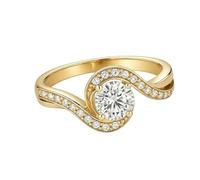 ANAZOZ Bague Or Jaune 18K, Anneau Halo Vague Pavée de Moissanite DEF, Bague de Fiançailles 65 en Or 18 carats Véritable Personnalisable Femme