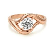 ANAZOZ Bague Or Rose 14K, Anneau Vague Incrustée de Moissanite DEF, Bague Fiançailles Femme 65 en Or 585 Véritable Personnalisable