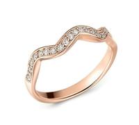 ANAZOZ Bague Or Rose 14K, Anneau Vague Pavée de Diamant, Bague Mariage Femme 49 en Or Au585 Véritable Personnalisé