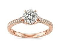 ANAZOZ Bague Solitaire Demi-Éternité Or Rose 14K Femme, Anneau Incrustée de Moissanite DEF, Bague Mariage 53 en Or 585 Véritable, Bijou Personnalisé Style 1442