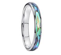 ANAZOZ Bague Unisexe Courbe Acier Tungstène, Anneau Incrusté de Coquille d'Ormeau Argent Multicolore 4mm Fantaisie Taille 55