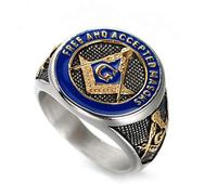 ANAZOZ Bagues Acier Inoxydable Homme Franc Maçon Bleu Fantaisie 21MM Taille 65