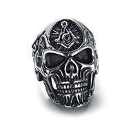 ANAZOZ Bagues Acier Inoxydable Homme Franc Maçon Tête de Mort Noir Punk 32MM Taille 70