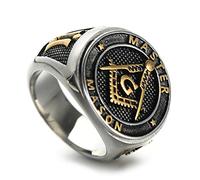 ANAZOZ Bagues Acier Inoxydable Homme Ovale Franc Maçon Punk 17MM Taille 75 -Or