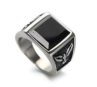 ANAZOZ Bagues Acier Inoxydable Homme Pierre Carré Aigle Punk 15MM Taille 60 -Argent Noir